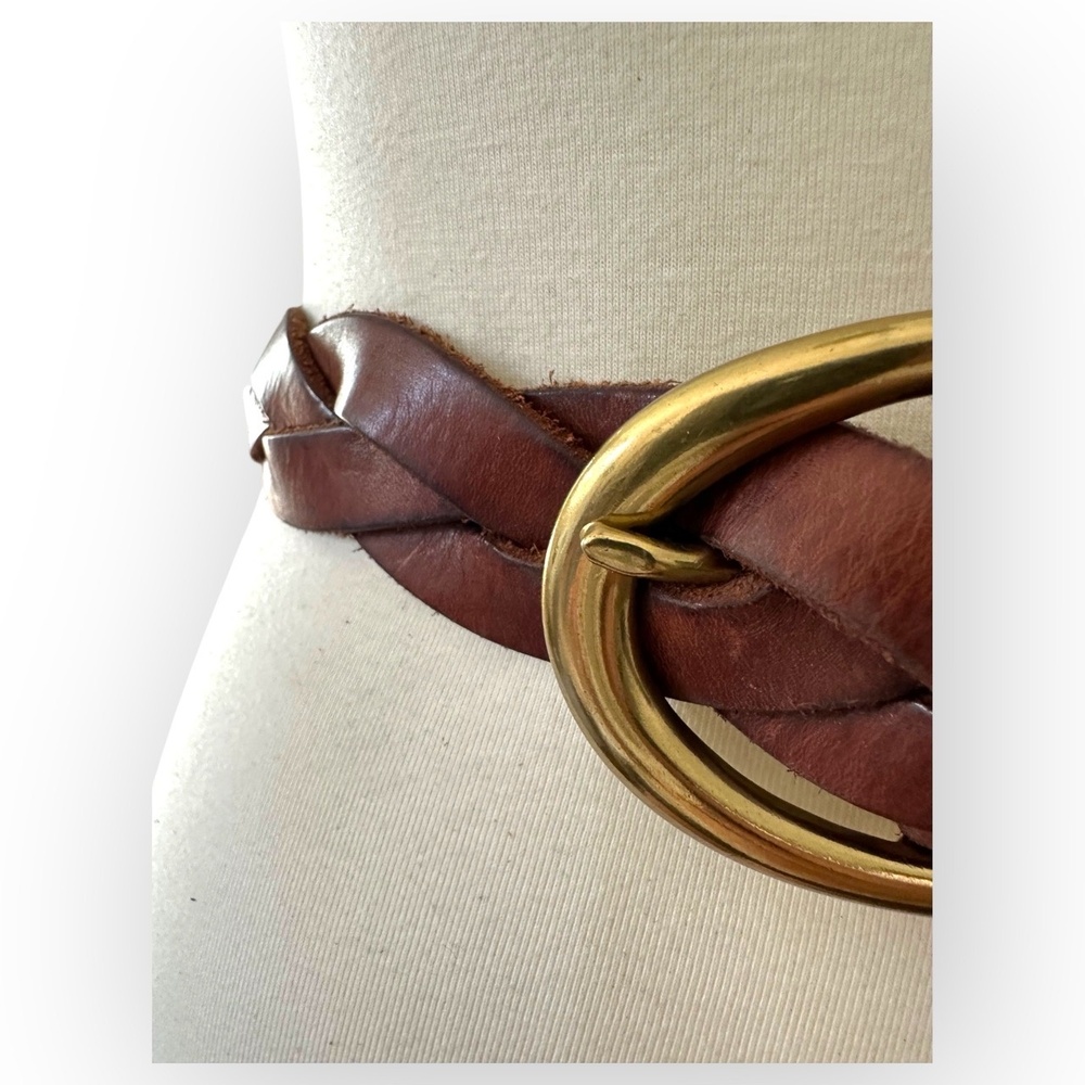 True Vintage Brown Gold Braided Oval Buckle Belt Size L - Picture 2 of 11